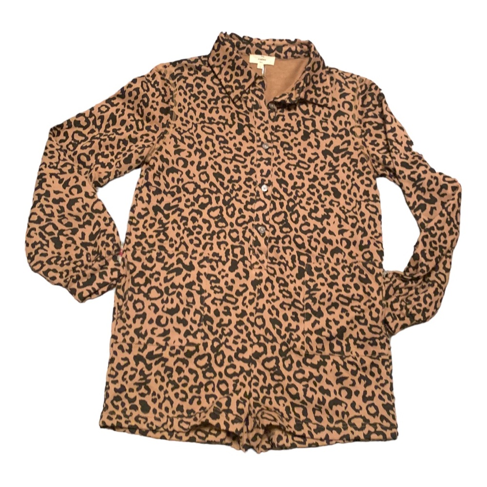 Entro‎ Leopard Animal Print long sleeve shorts romper with pockets NWOT sz S